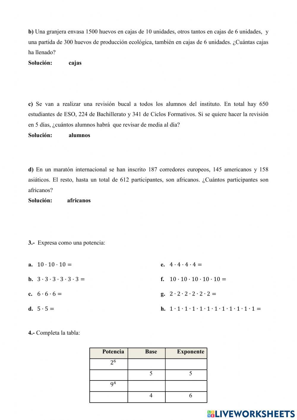 Naturales. Potencias