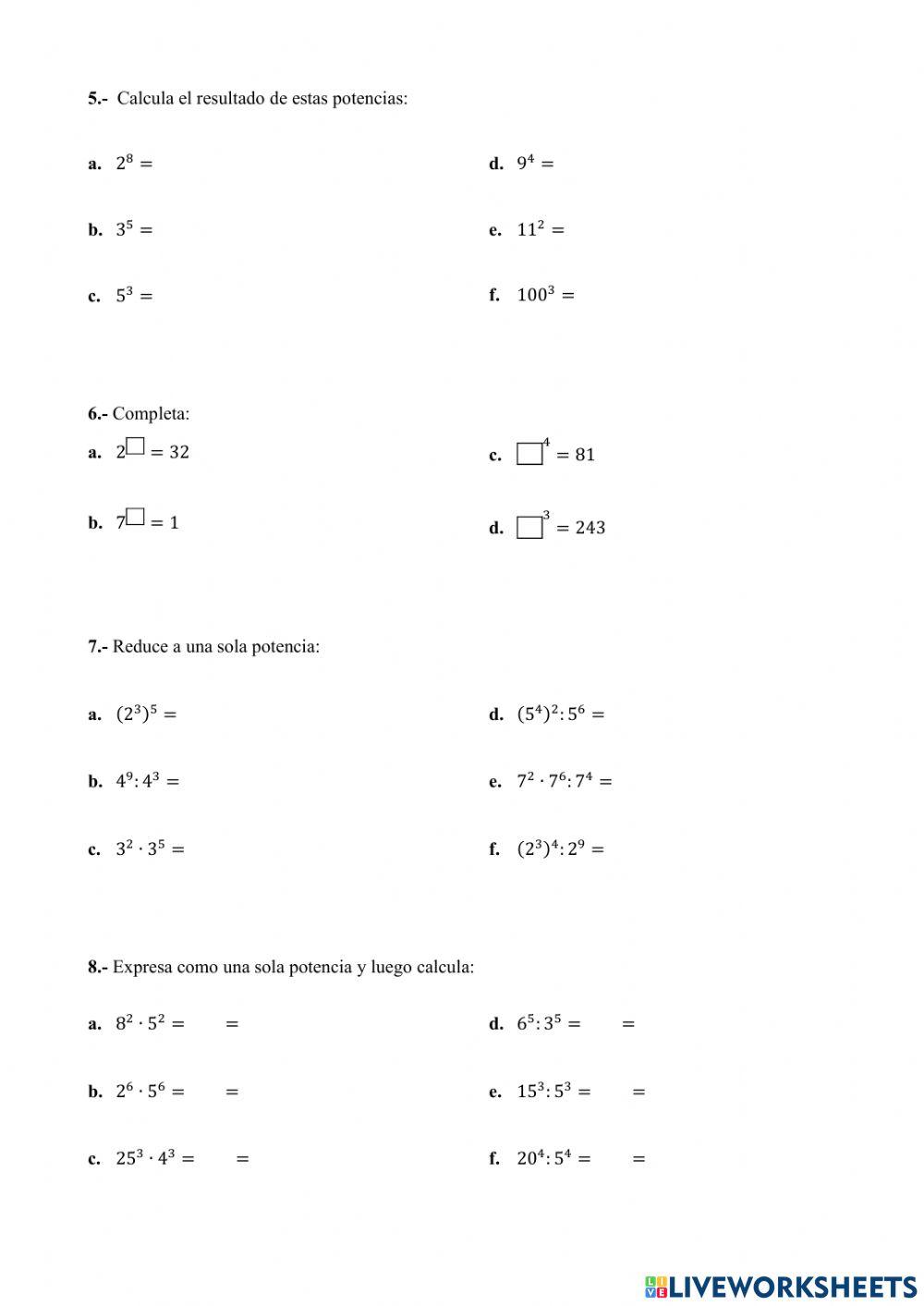 Naturales. Potencias