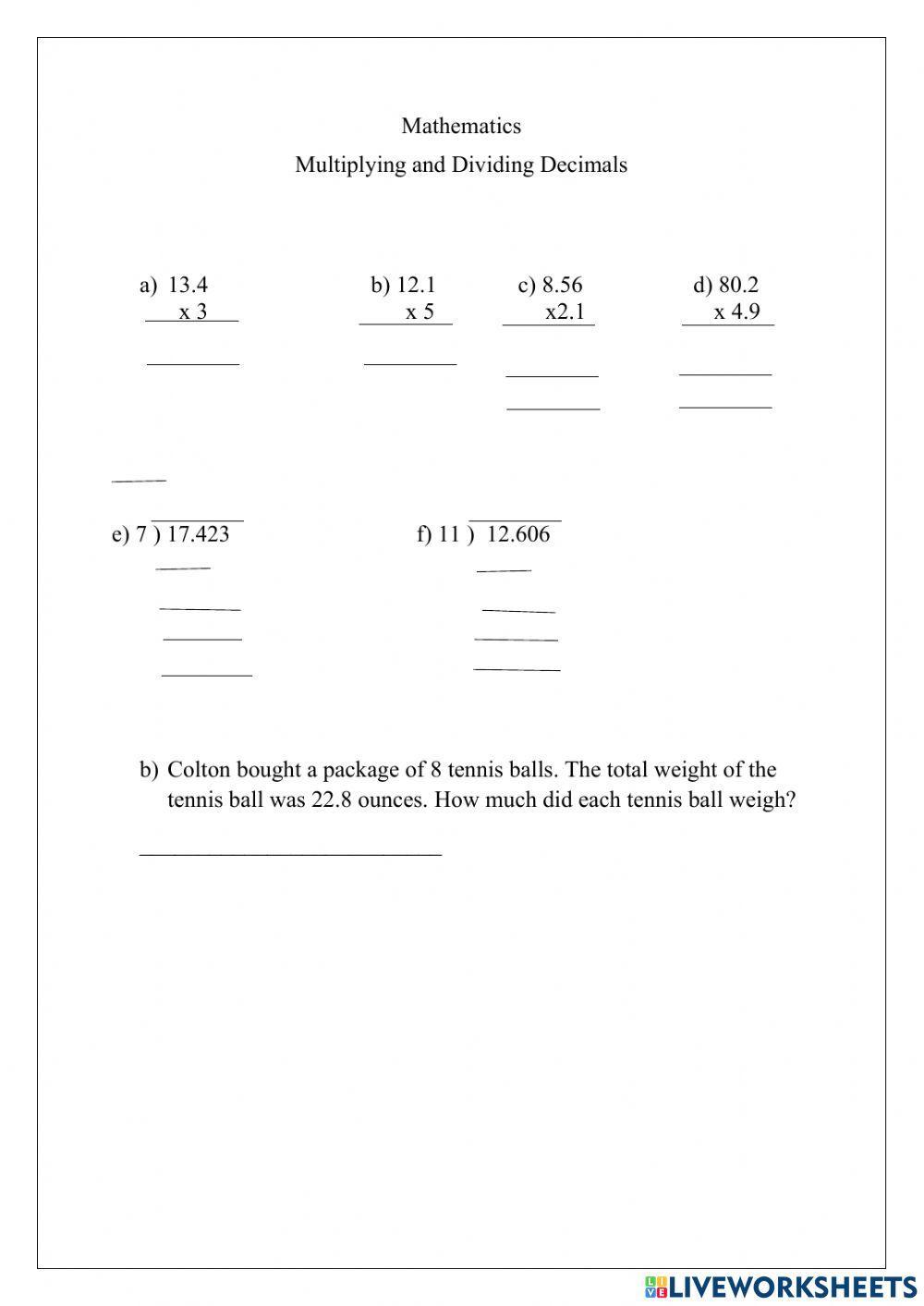 Multiplying and Dividing Decimals