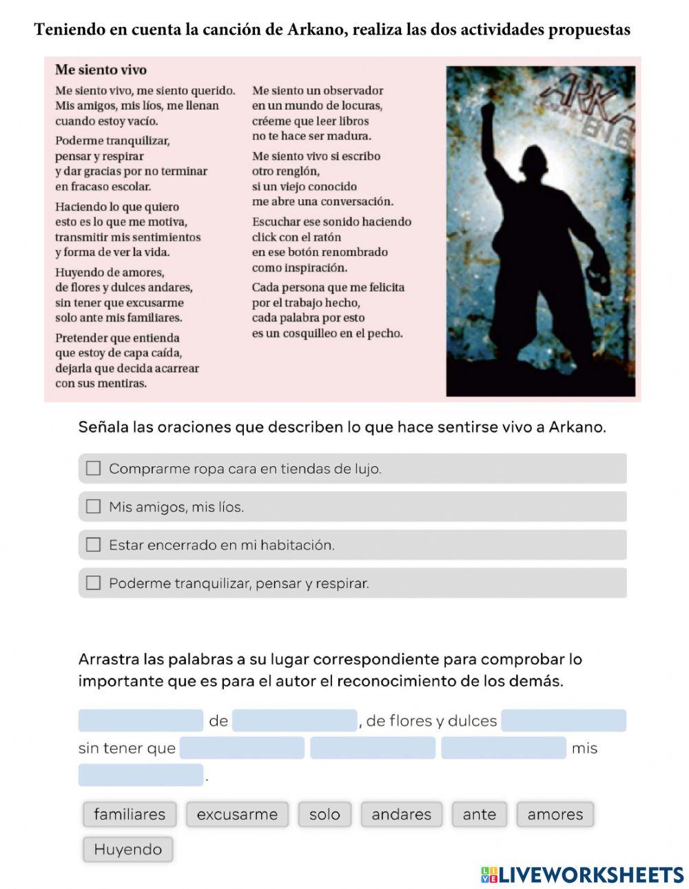 Actividad sobre una canción de Arkano