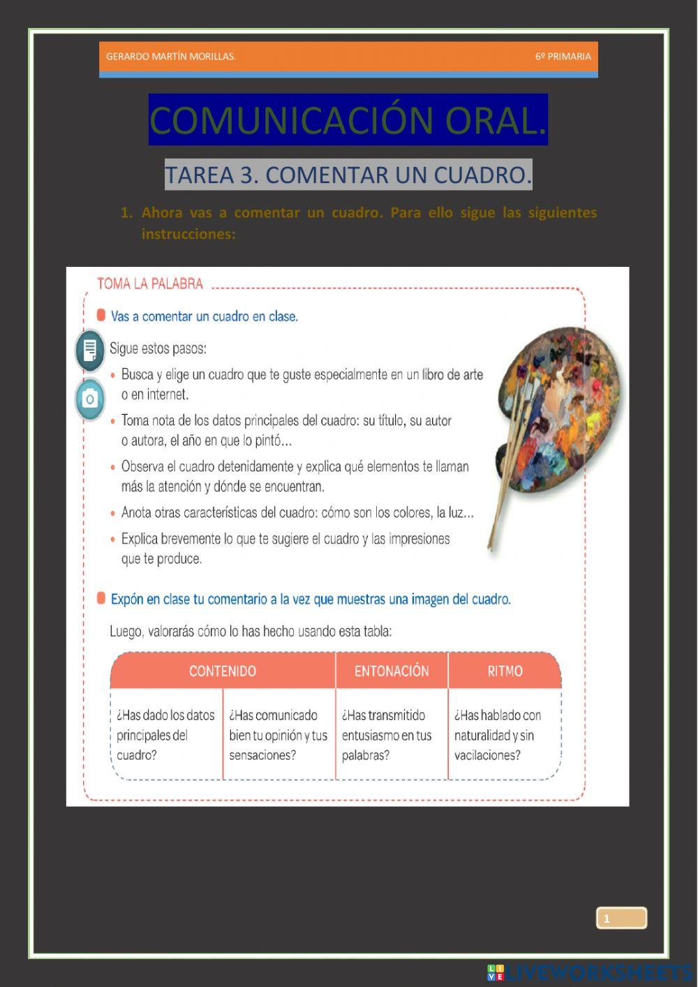 Comunicación oral. Tarea 3. 6º. Comunicación oral. Tarea 3. 6º.