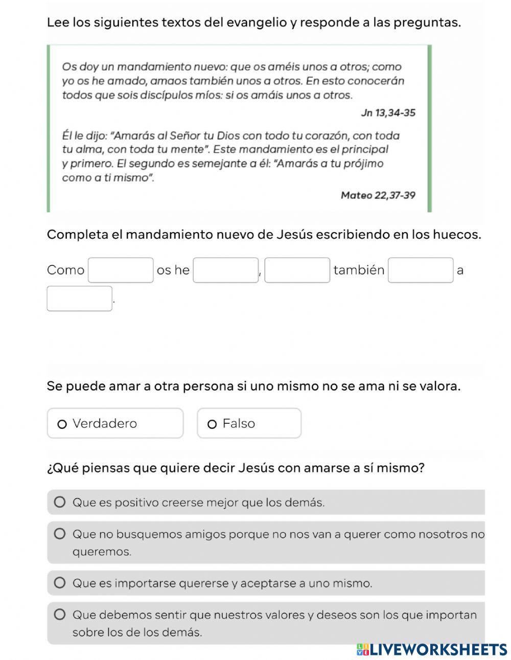 Actividad sobre el Mandamiento nuevo
