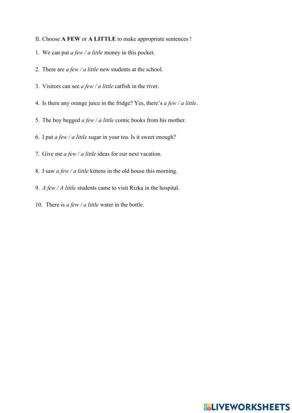 Exercise 3: A Few - A Little