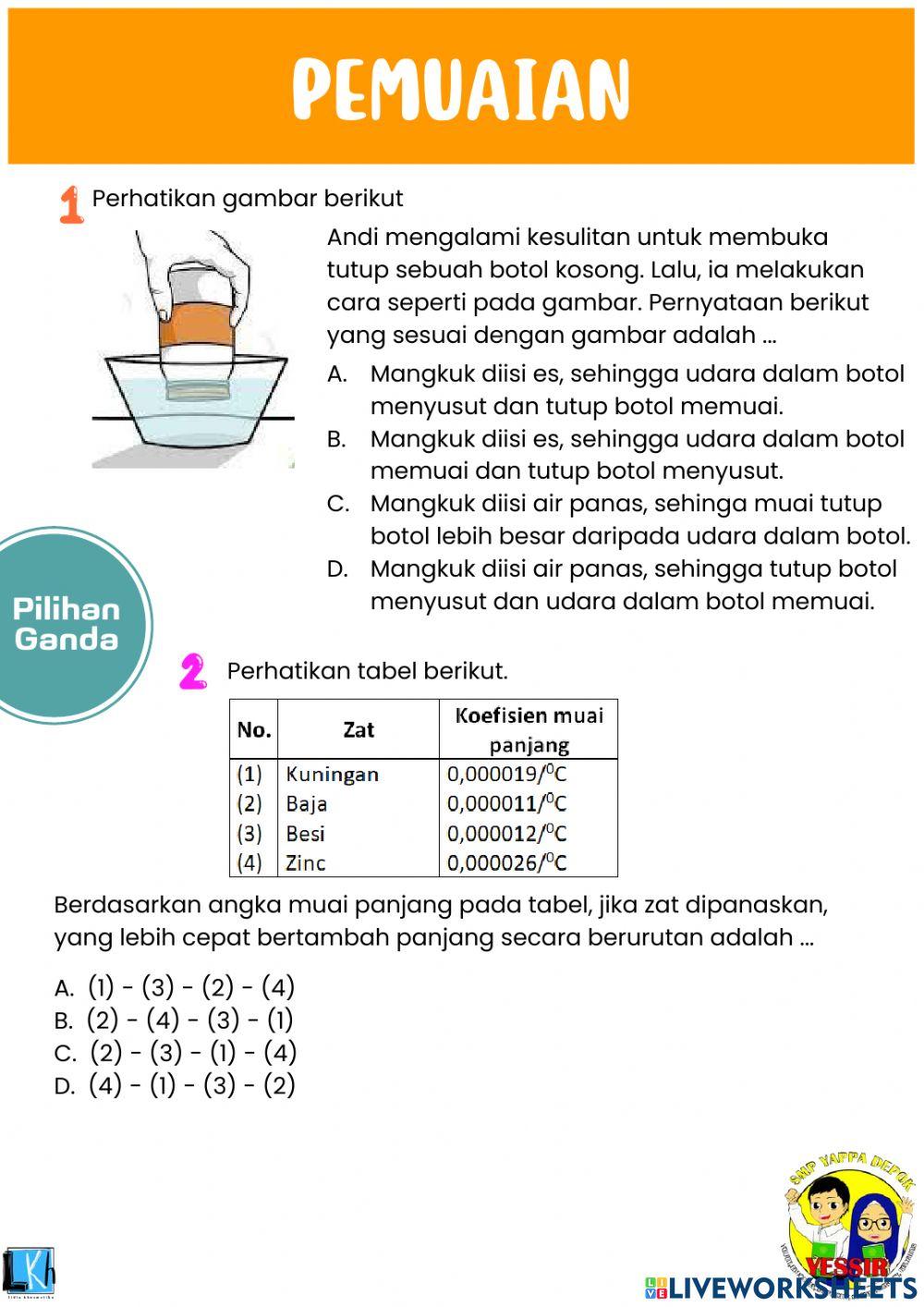 Tes Sumatif Suhu, Kalor dan Pemuaian