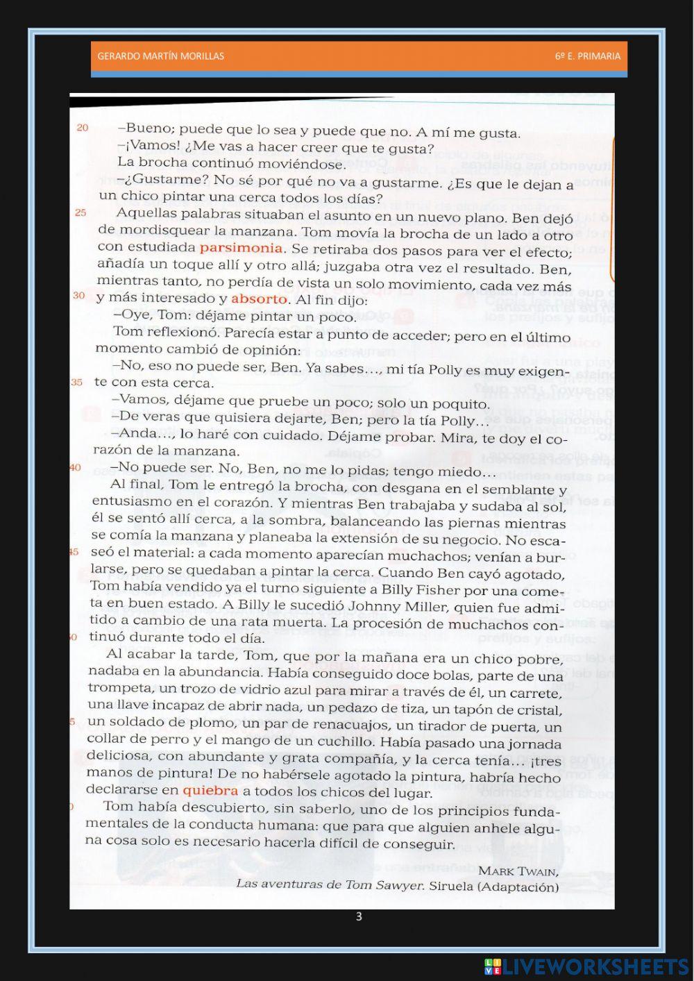 Competencia lectora. Tarea 5. 6º. Competencia lectora. Tarea 5. 6º.
