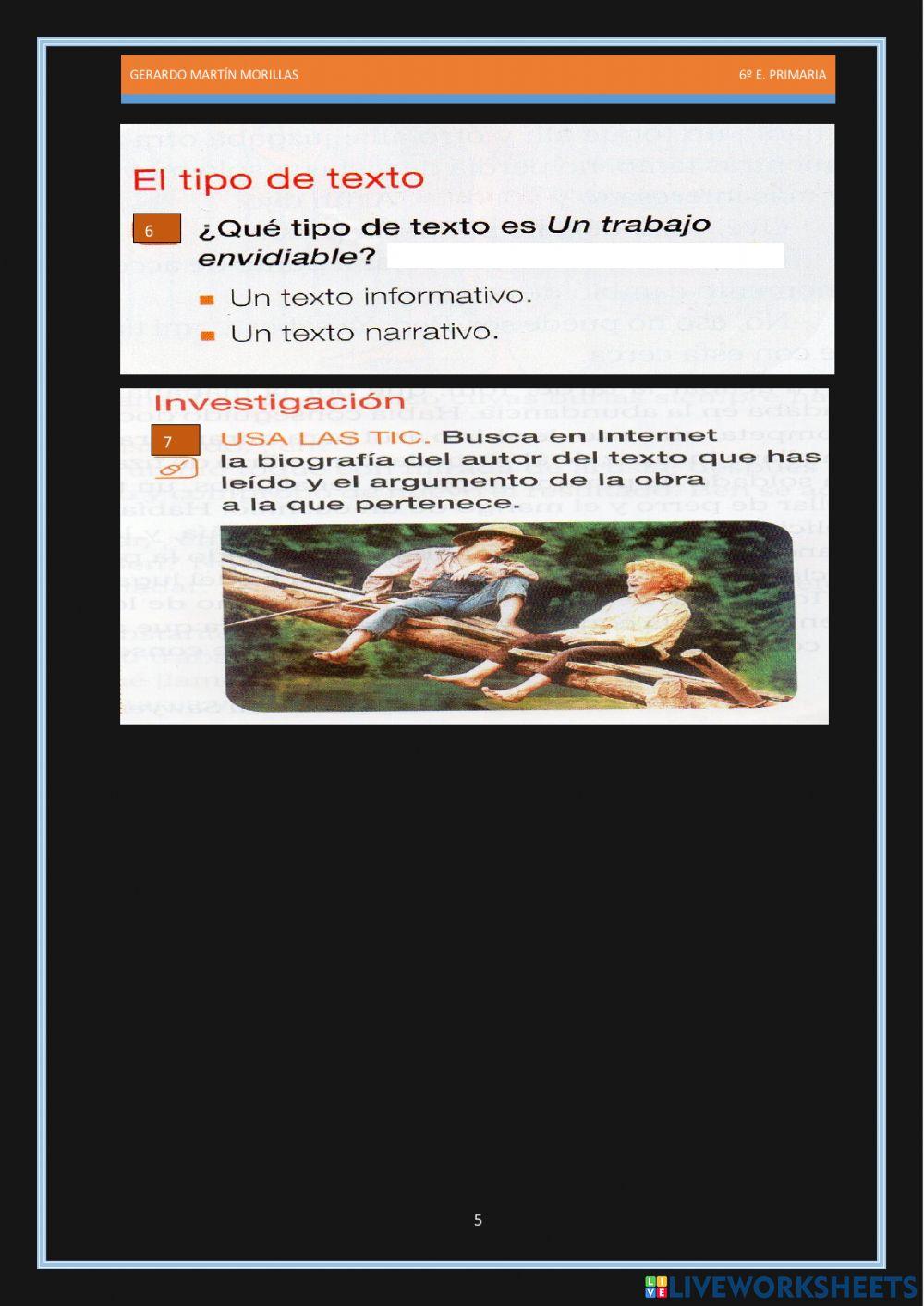 Competencia lectora. Tarea 5. 6º. Competencia lectora. Tarea 5. 6º.