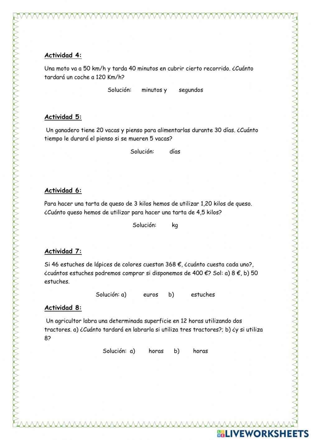 Problemas de proporcionalidad