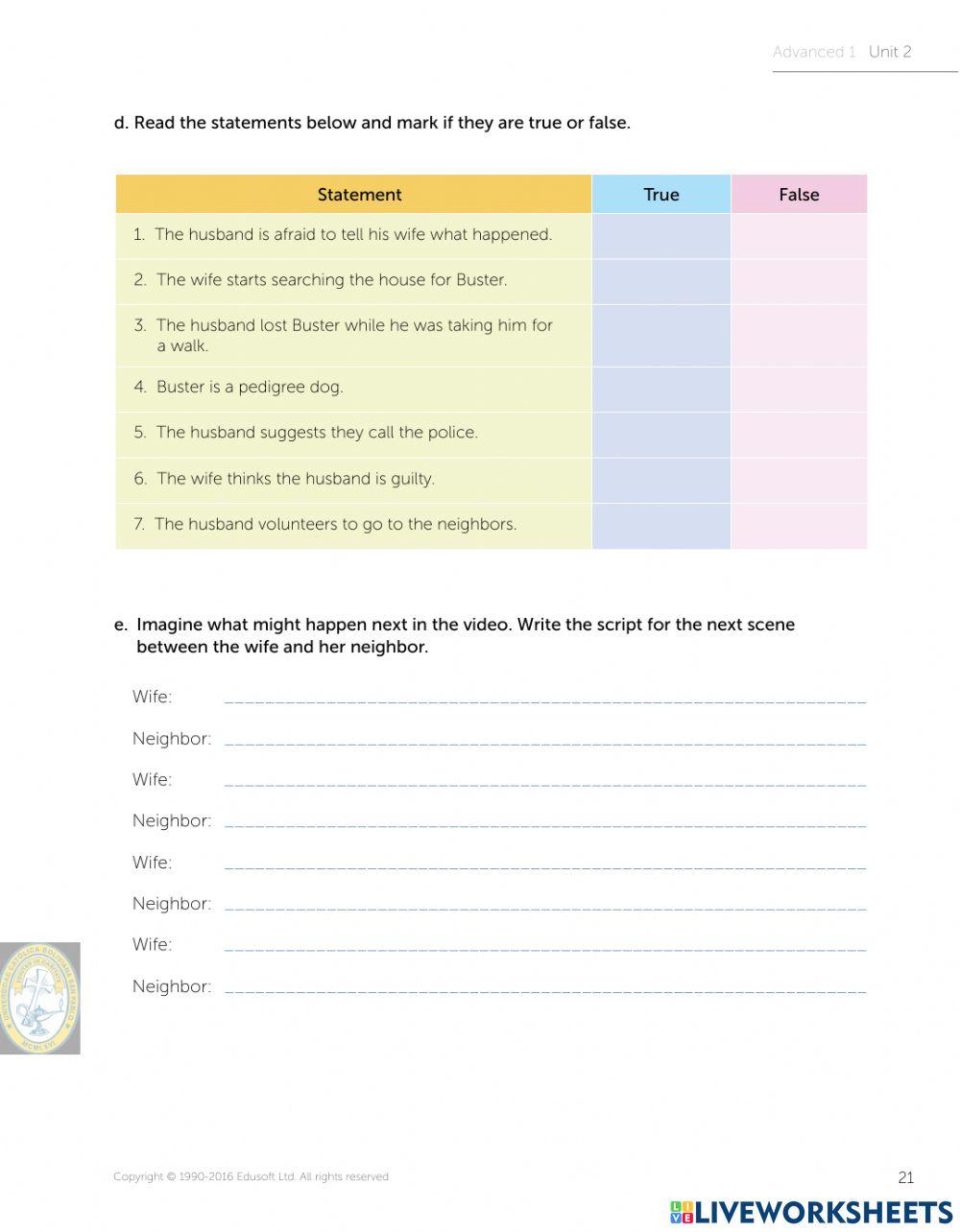 WORKBOOK UNIT 2 PG. 19 TO 22