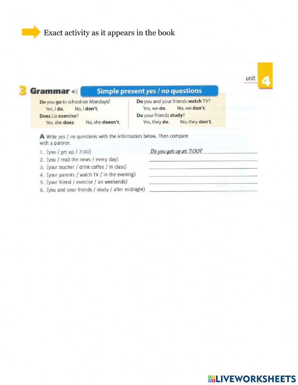 Days of the week and daily routines