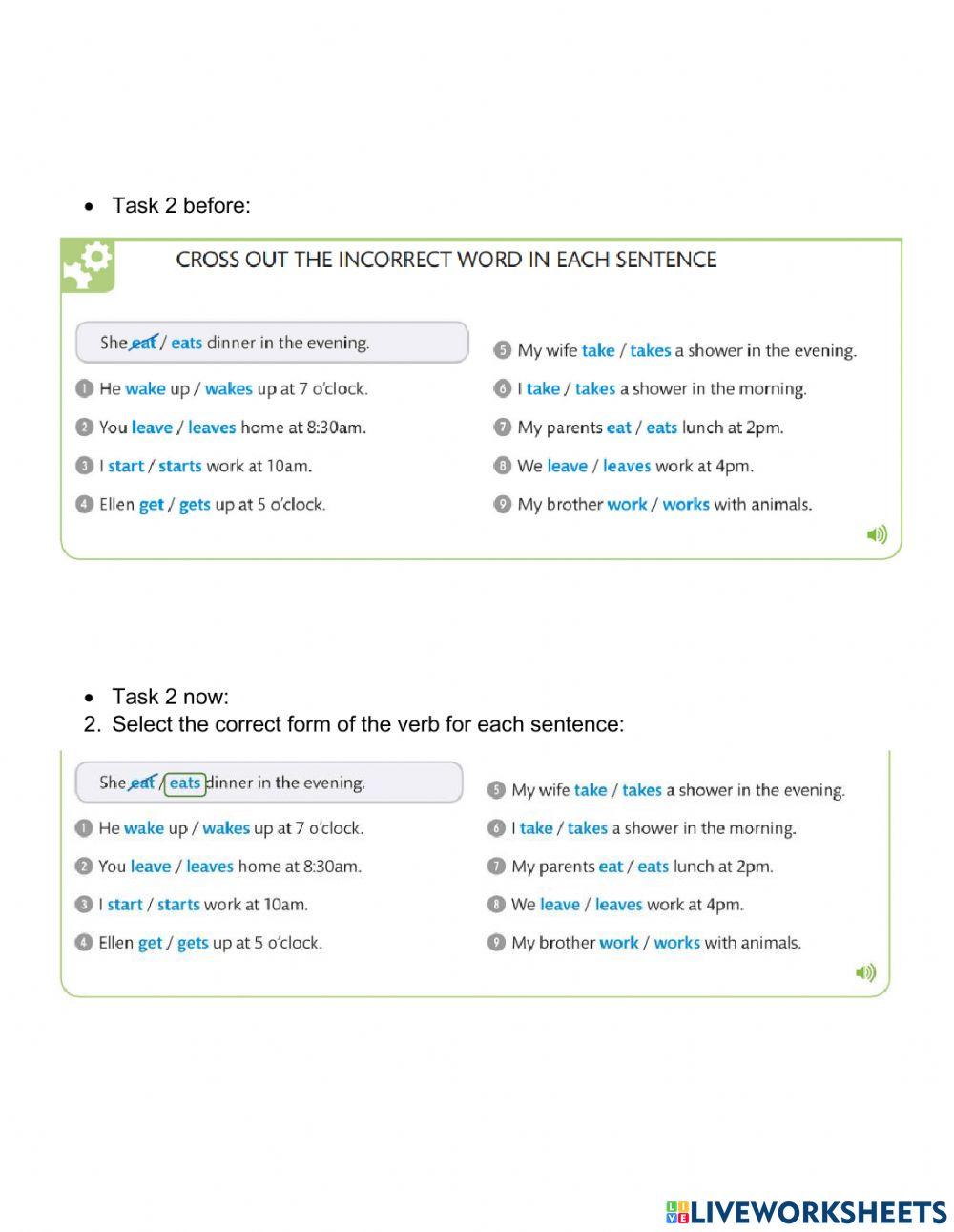 Worksheet 1: Daily activities