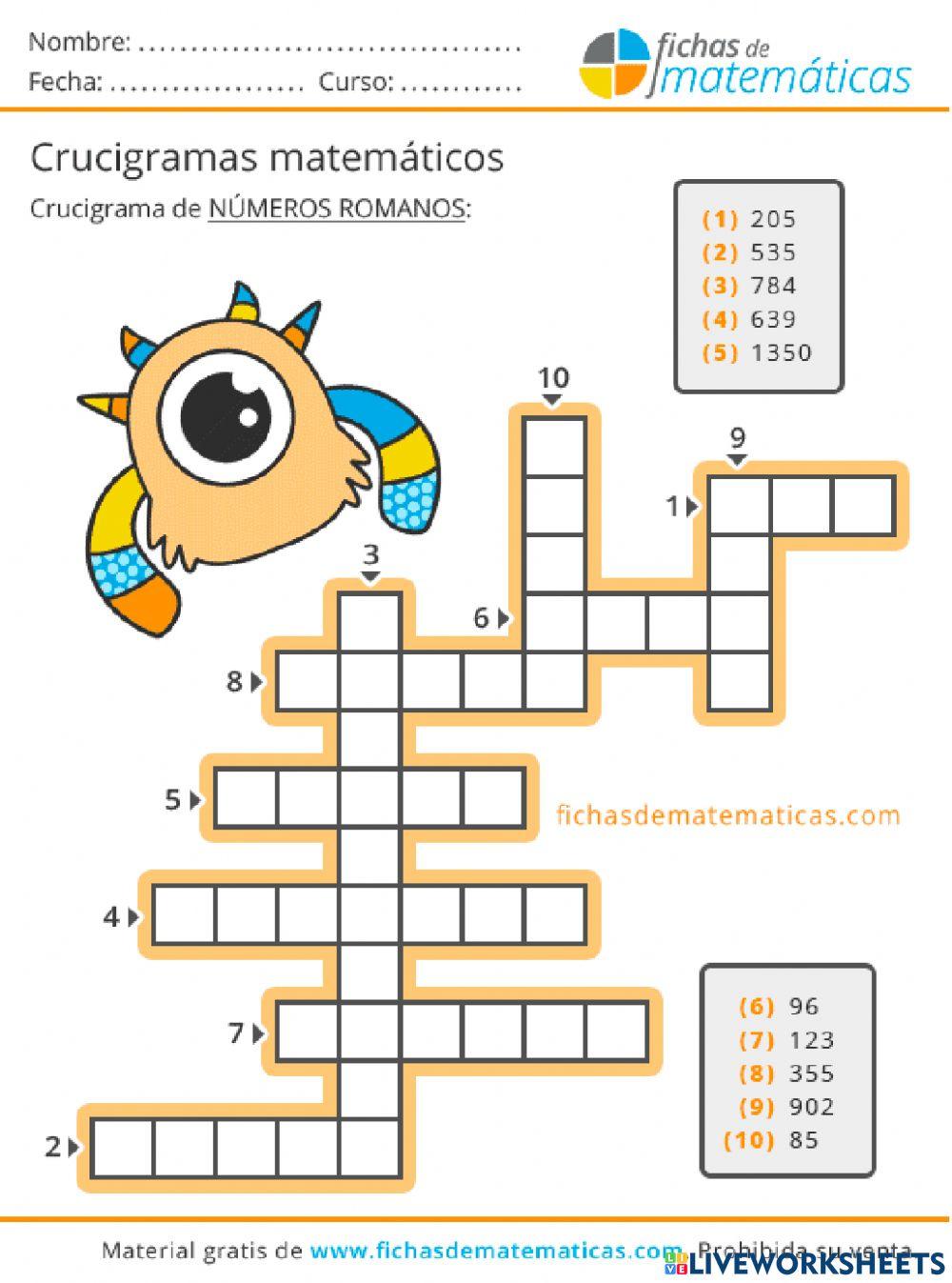 Crucigrama de números romanoa