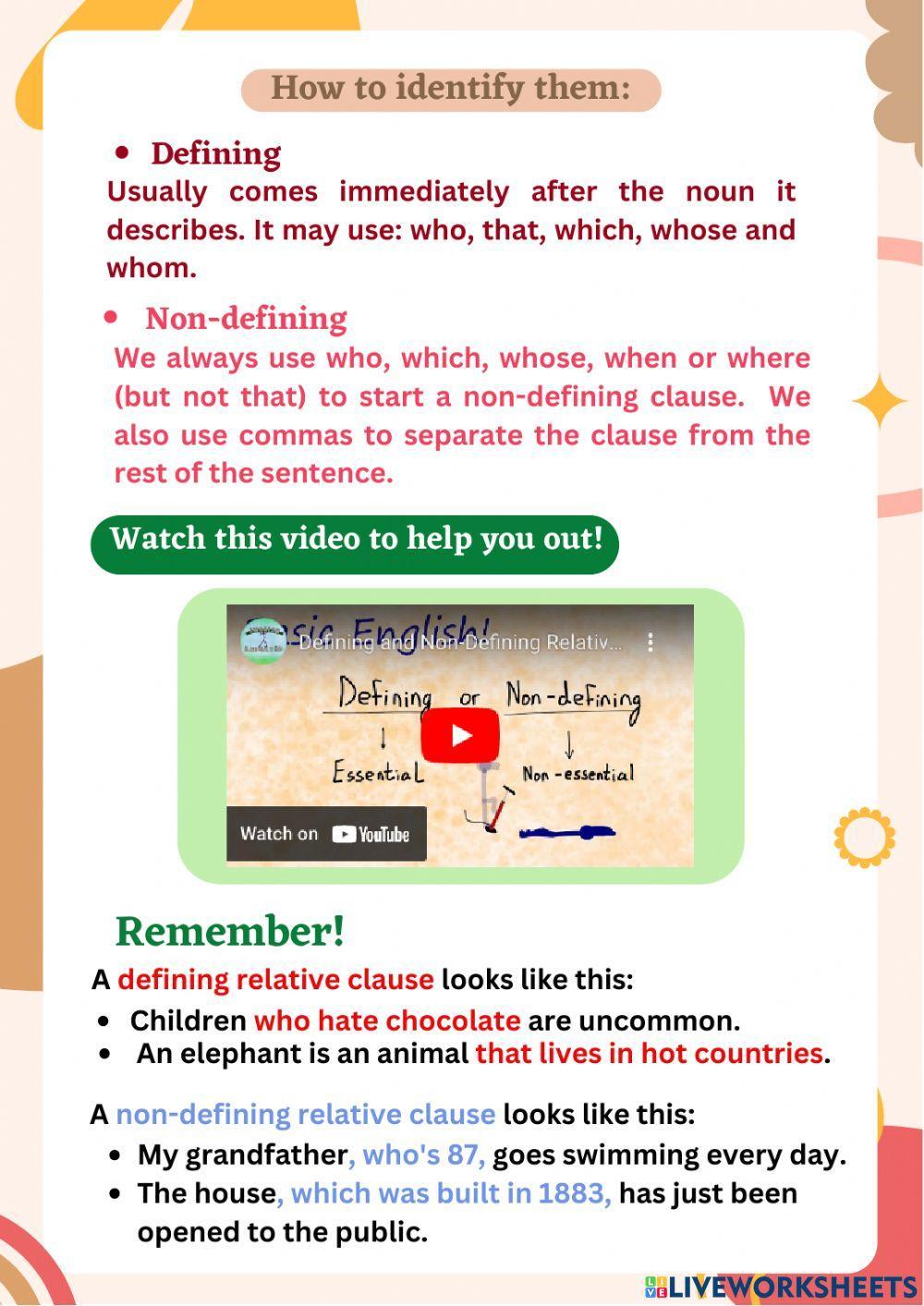 Relative clauses: defining and non-defining