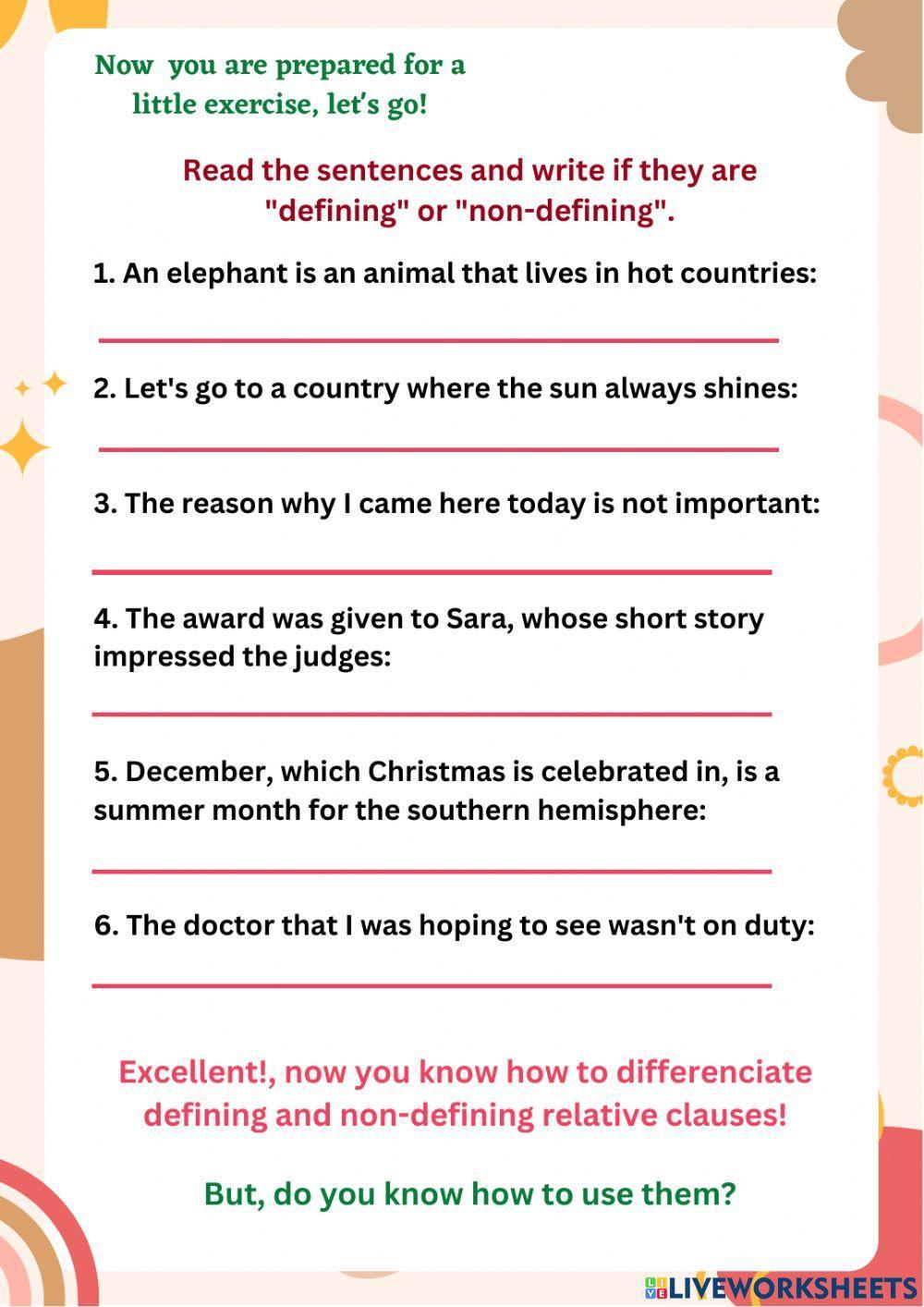 Relative clauses: defining and non-defining