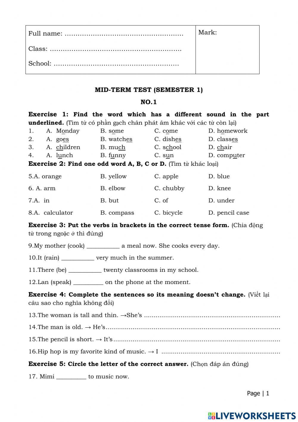 Mid-term 1 english 6