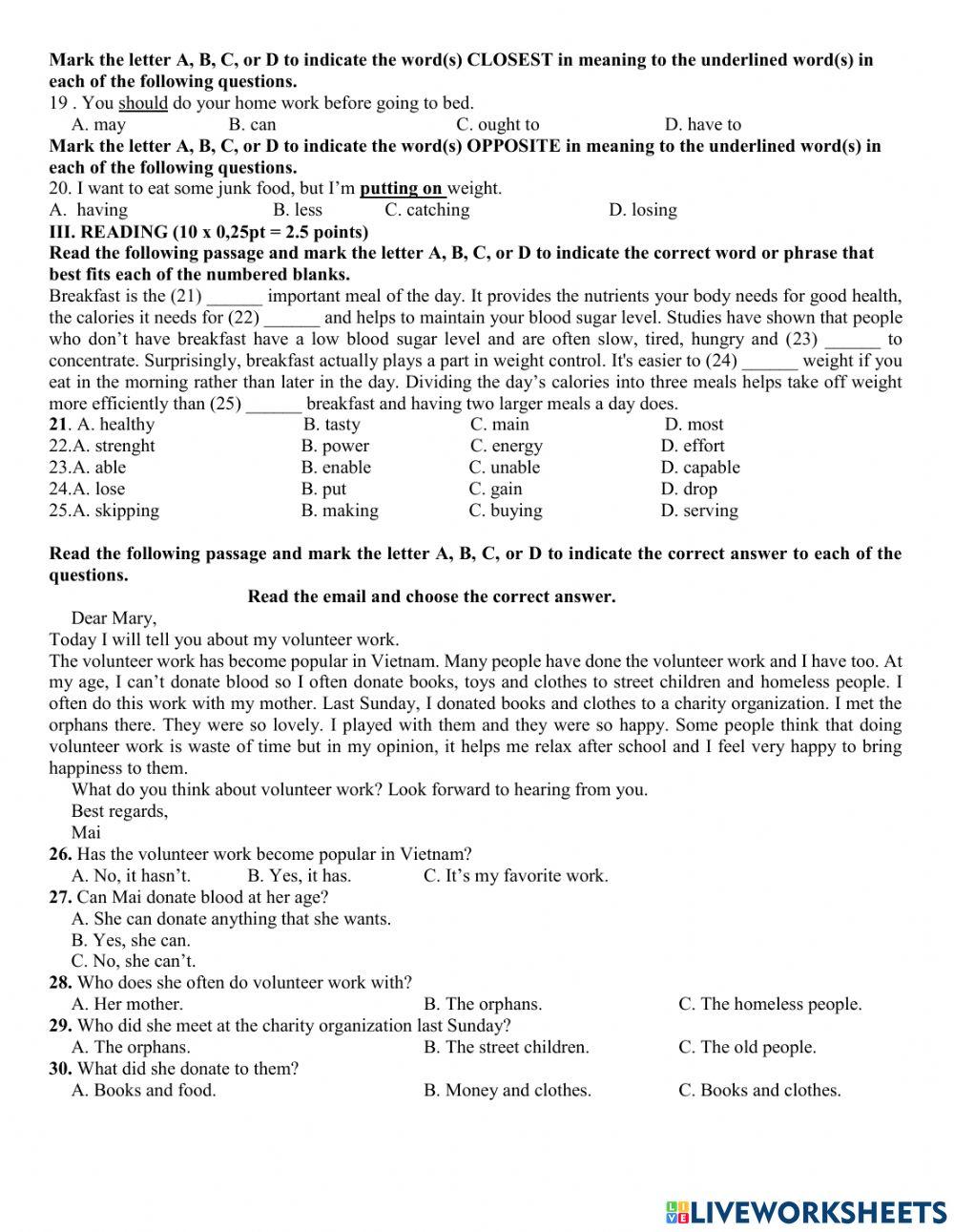 Mid-term test English 7
