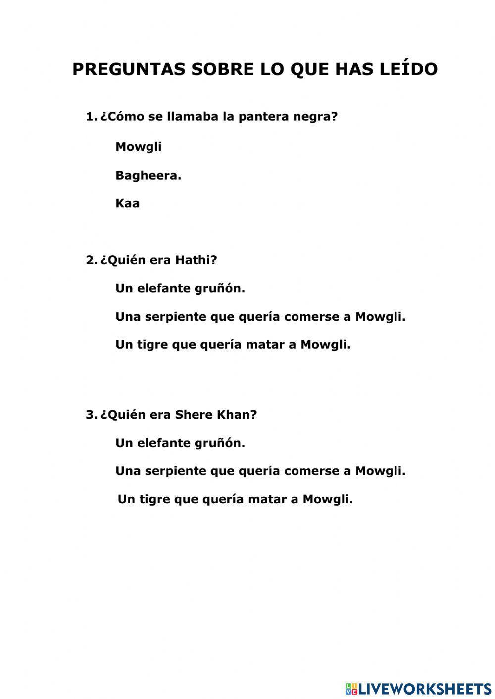 Lectura comprensiva: El Libro de la Selva