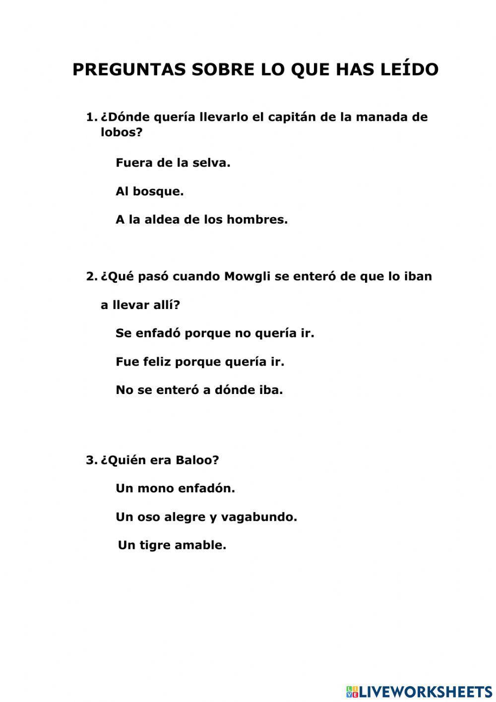 Lectura comprensiva: El Libro de la Selva