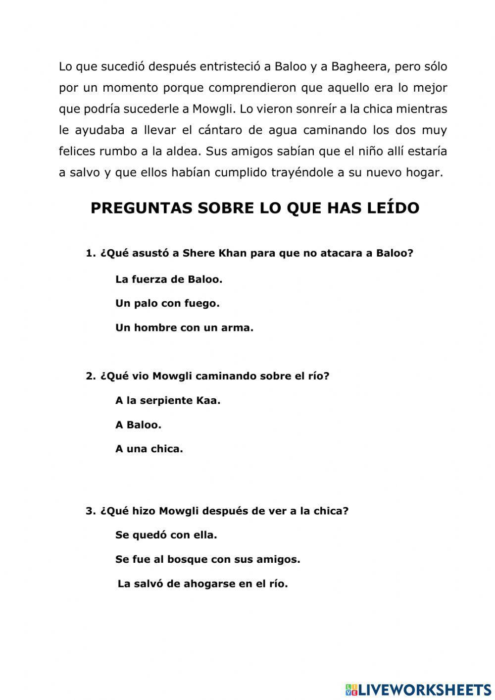 Lectura comprensiva: El Libro de la Selva