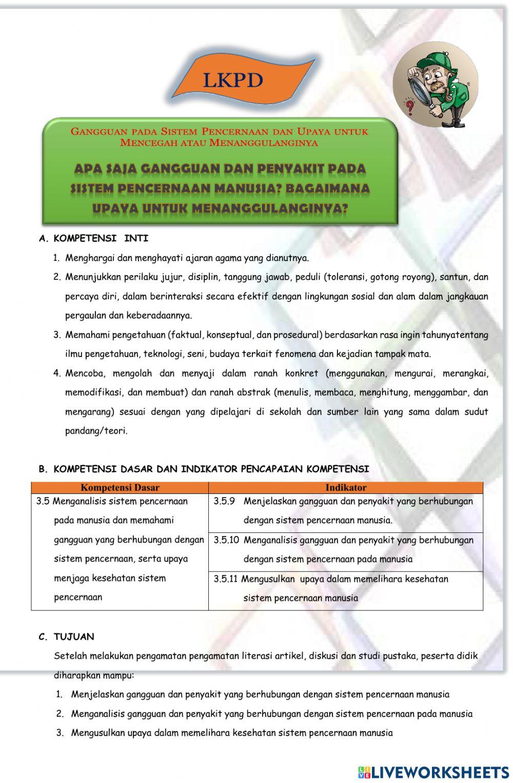 LKPD gangguan pada sistem pencernaan