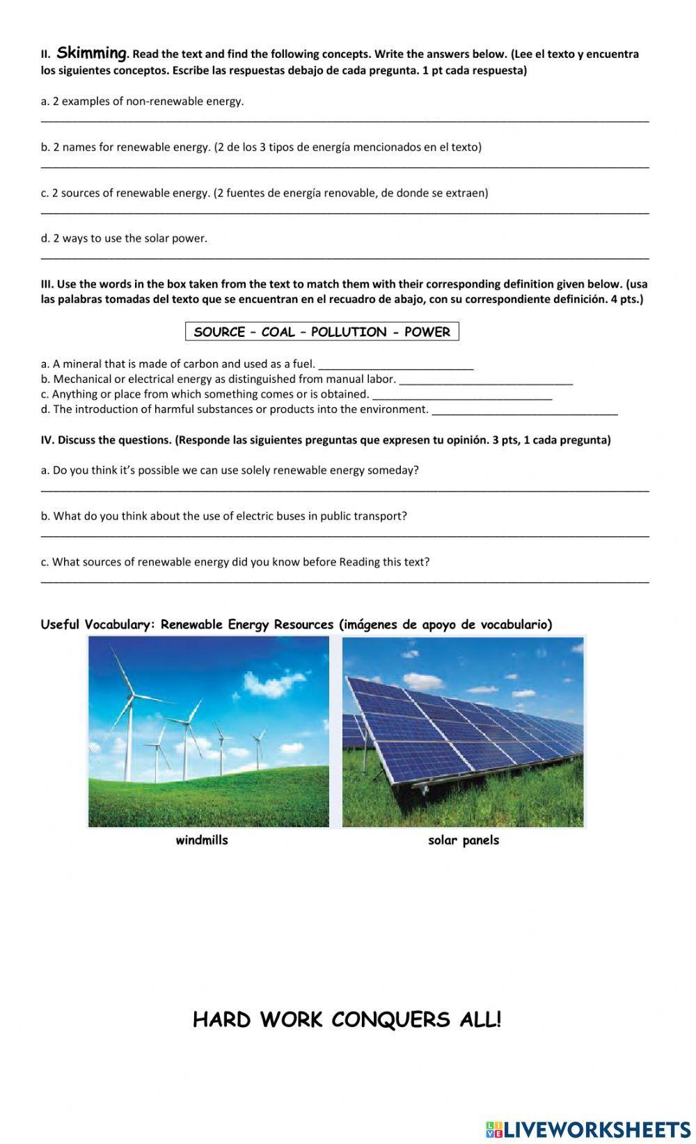 Reading Comprehension. -Renewable Energy-