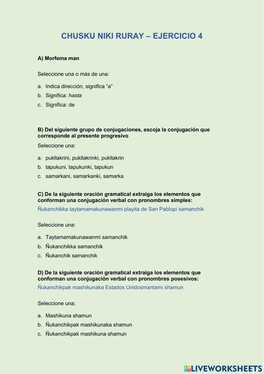 Chusku niki ruray – ejercicio 4