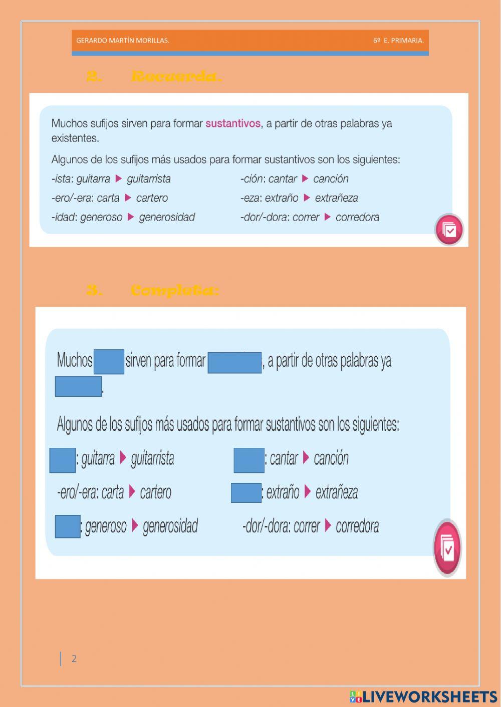 Taller de vocabulario. Ficha 3. 6º. Taller de vocabulario. Ficha 3. 6º.