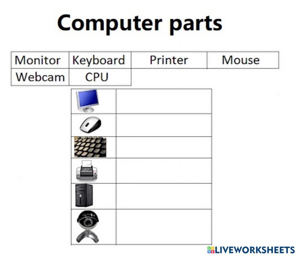 computer parts online exercise for | Live Worksheets