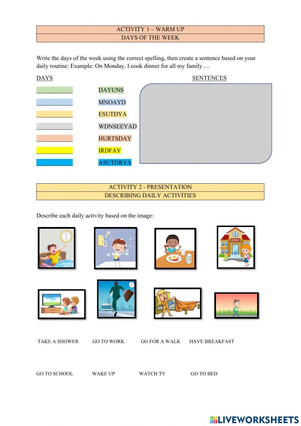 Daily Routine - Days of the week