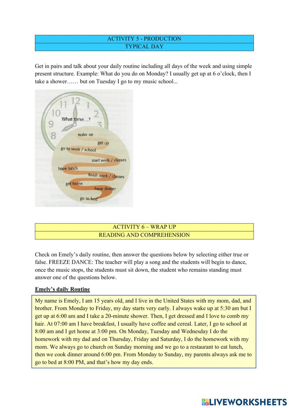 Daily Routine - Days of the week