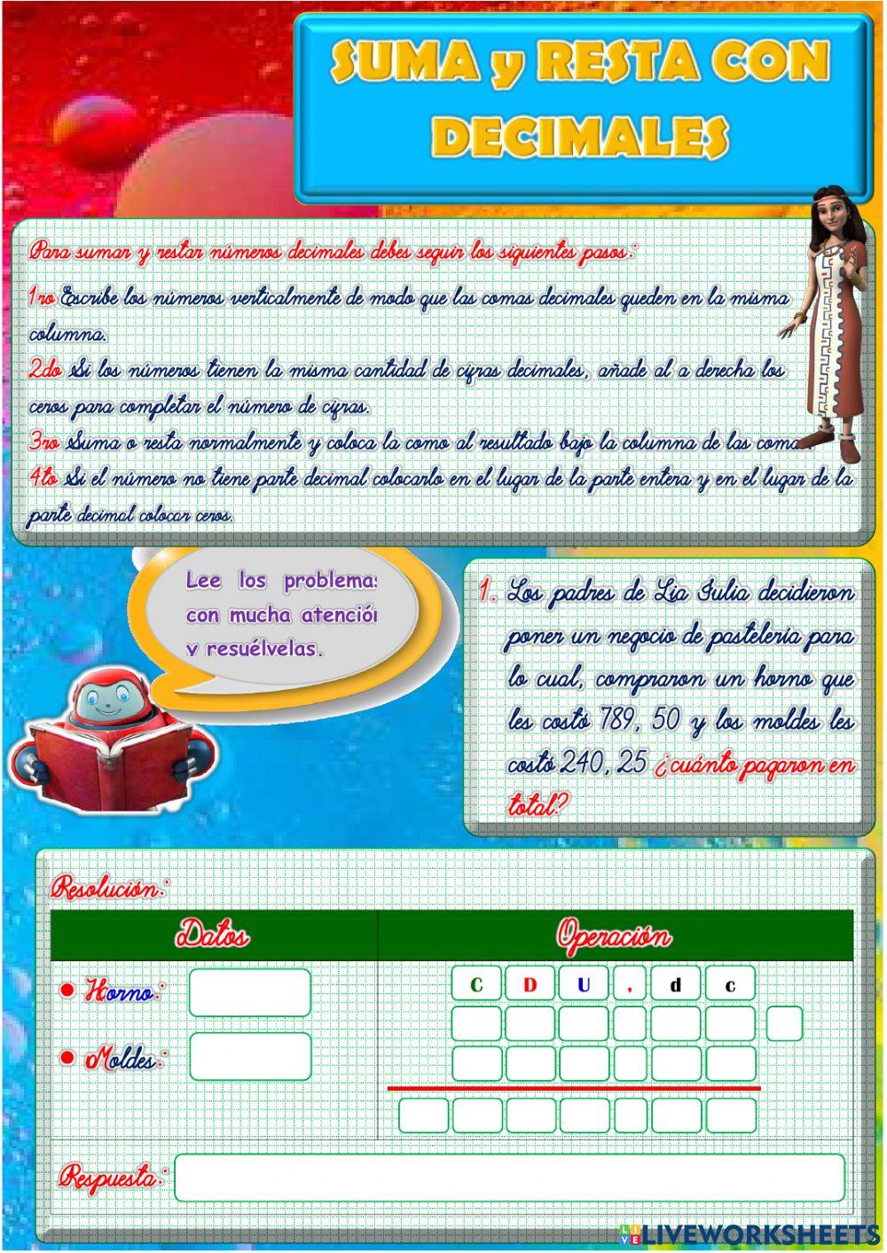 Adición y sustracción con decimales