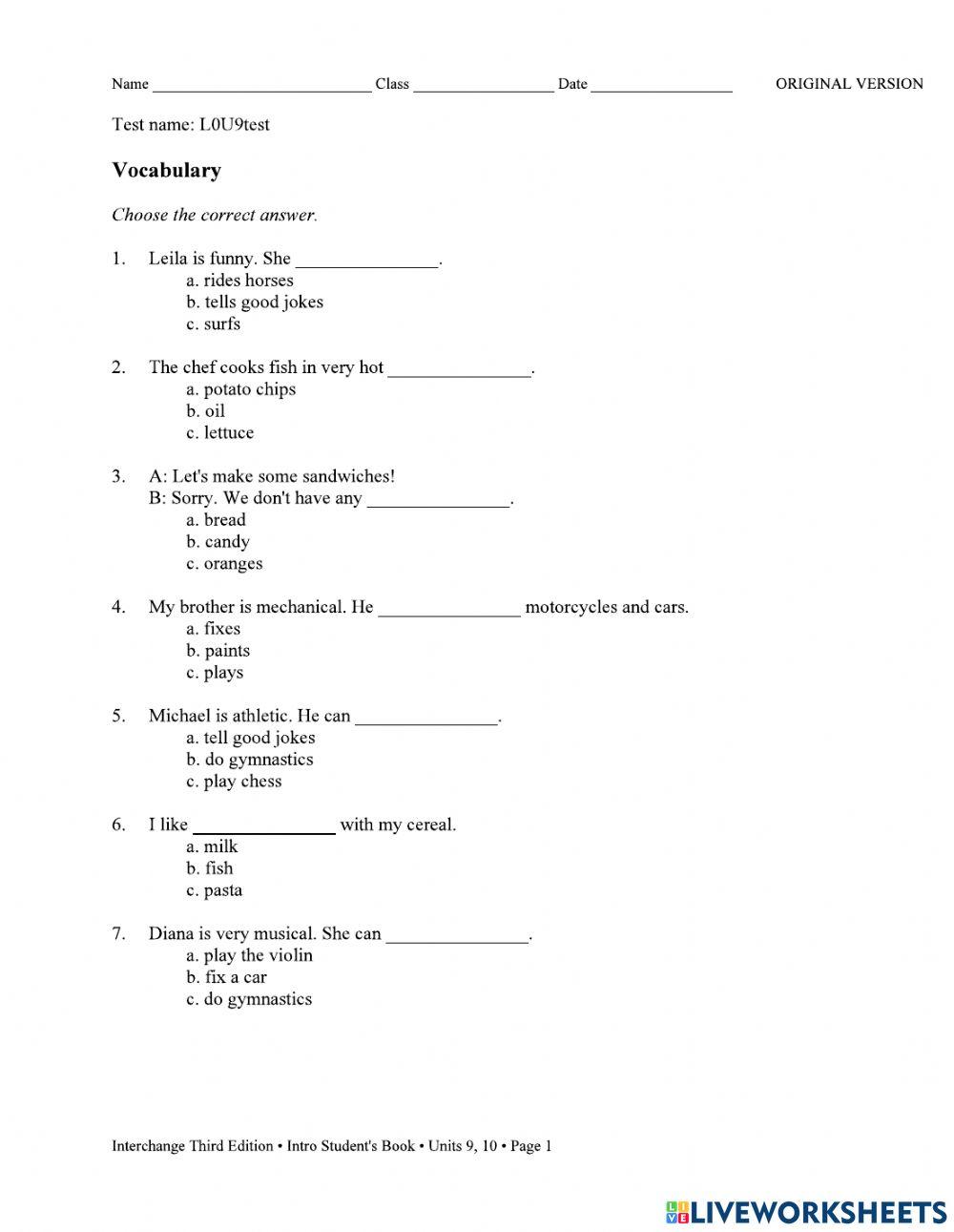 2191405 Interchange Intro Unit 9 10 Quiz Jose 2191405-interchange-intro-unit-9-10-quiz-jose