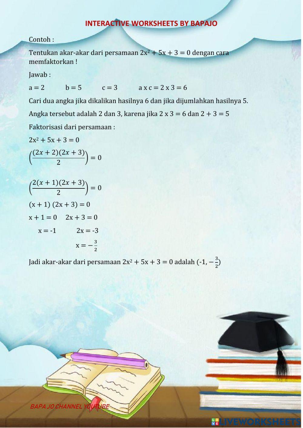 Persamaan Kuadrat a tidak sama dengan 1