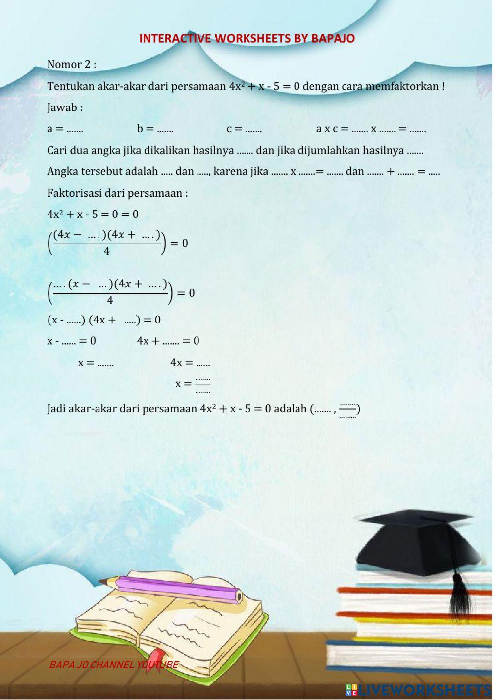 Persamaan Kuadrat a tidak sama dengan 1