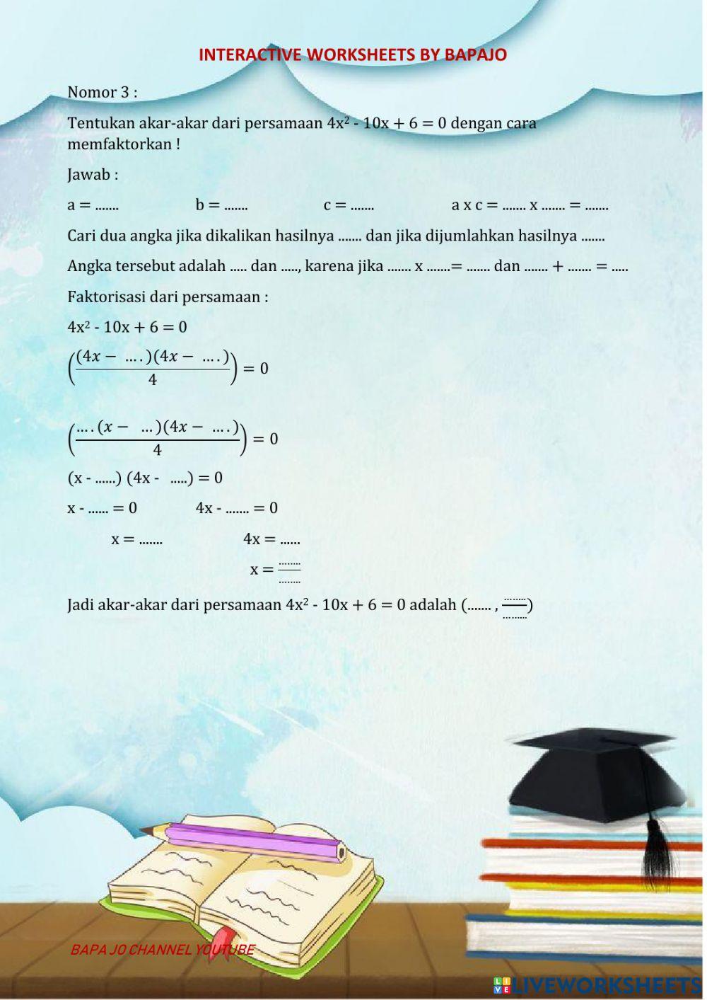 Persamaan Kuadrat a tidak sama dengan 1