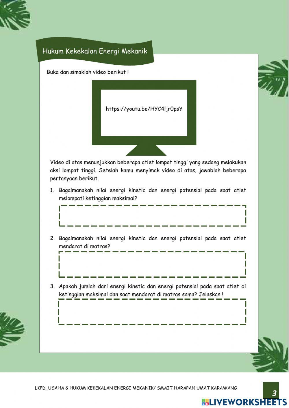 Usaha dan Hukum Kekekalan Energi
