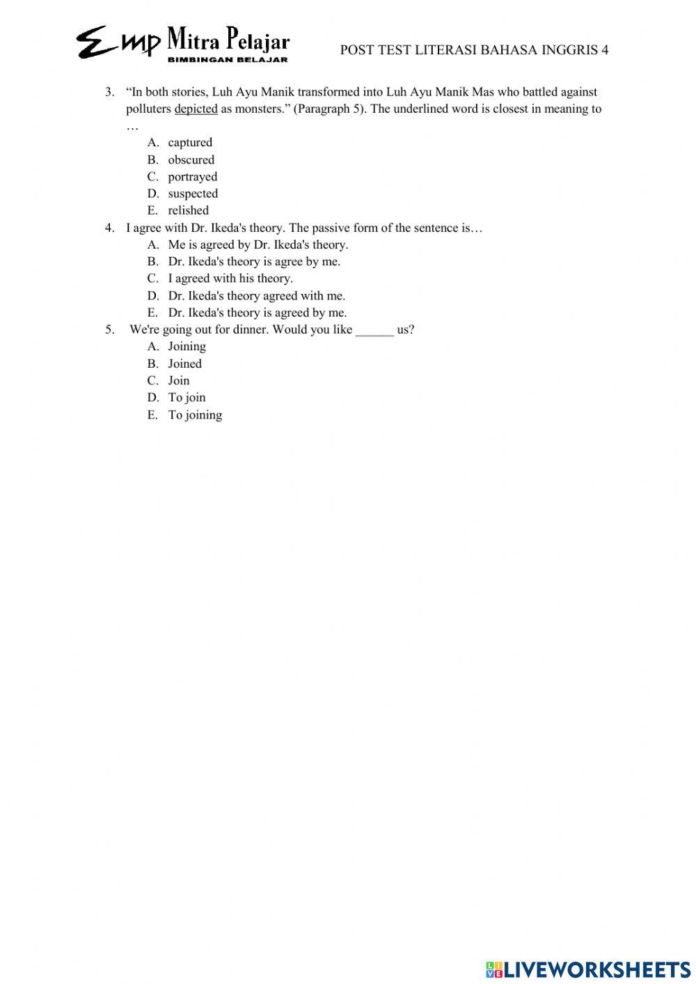 Post Test Bahasa Inggris 4