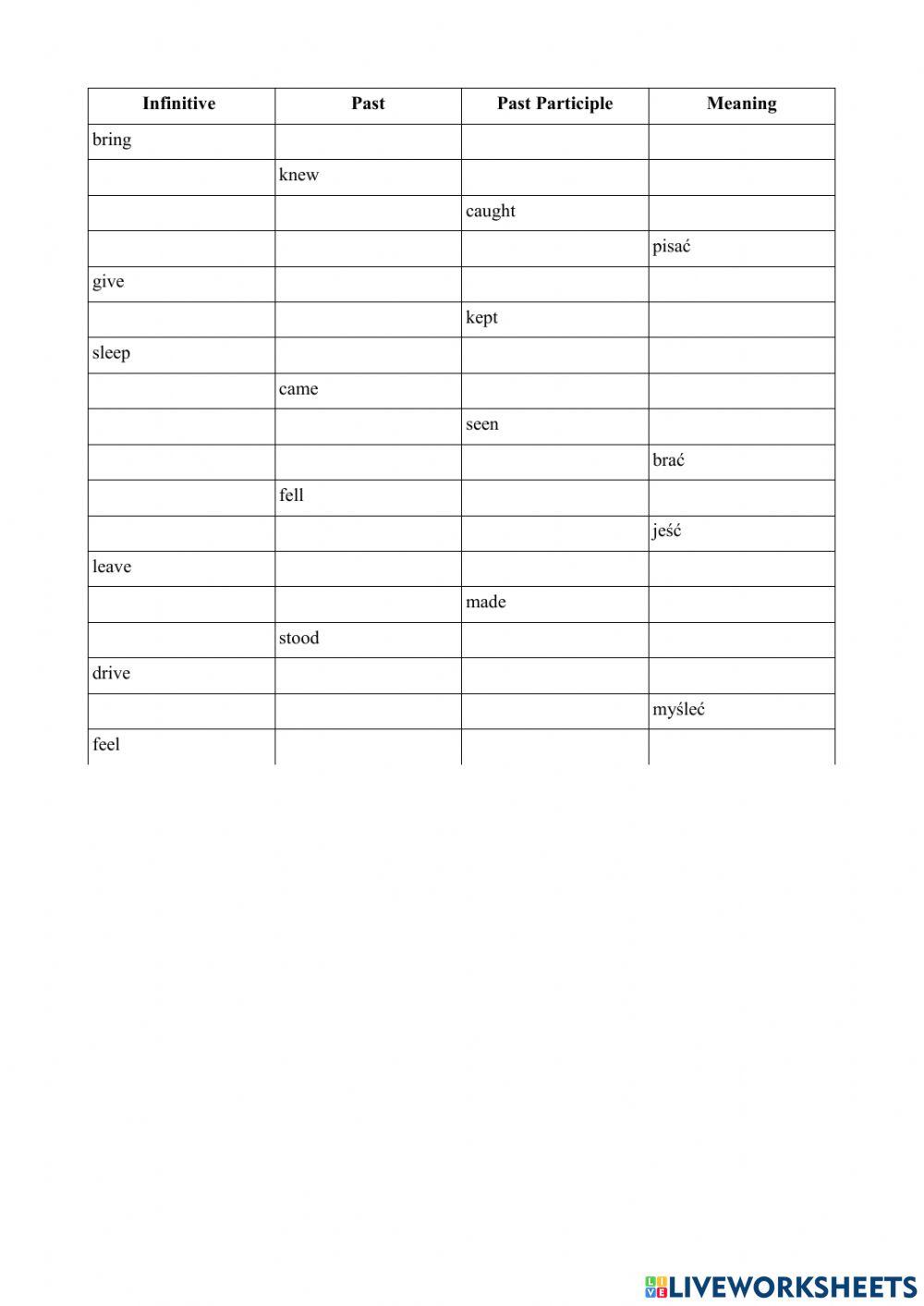 Irregular verbs test