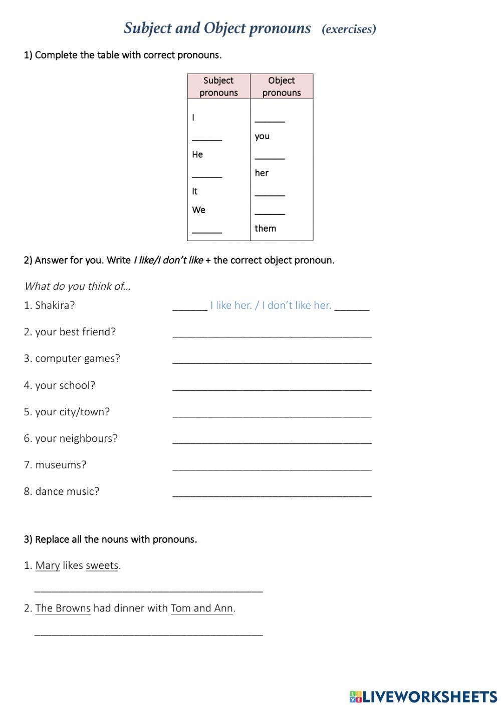 Subject and object pronouns Subject and object pronouns
