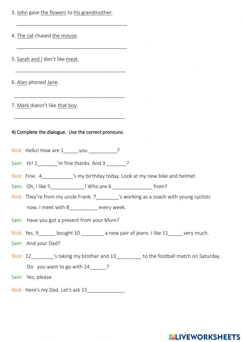 Subject and object pronouns