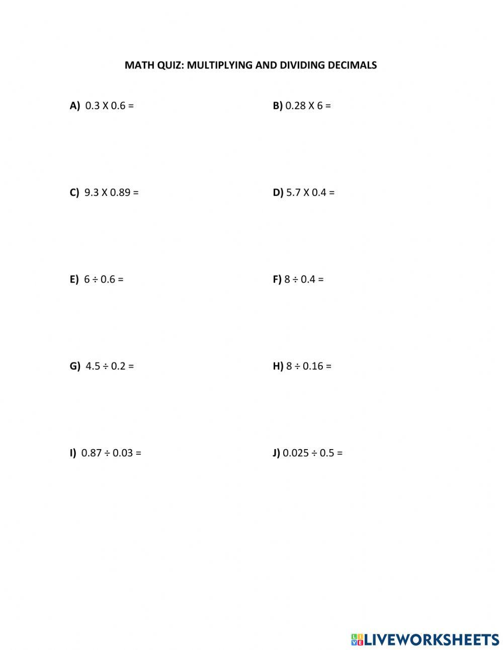 Multiplying and dividing decimals Juan José González