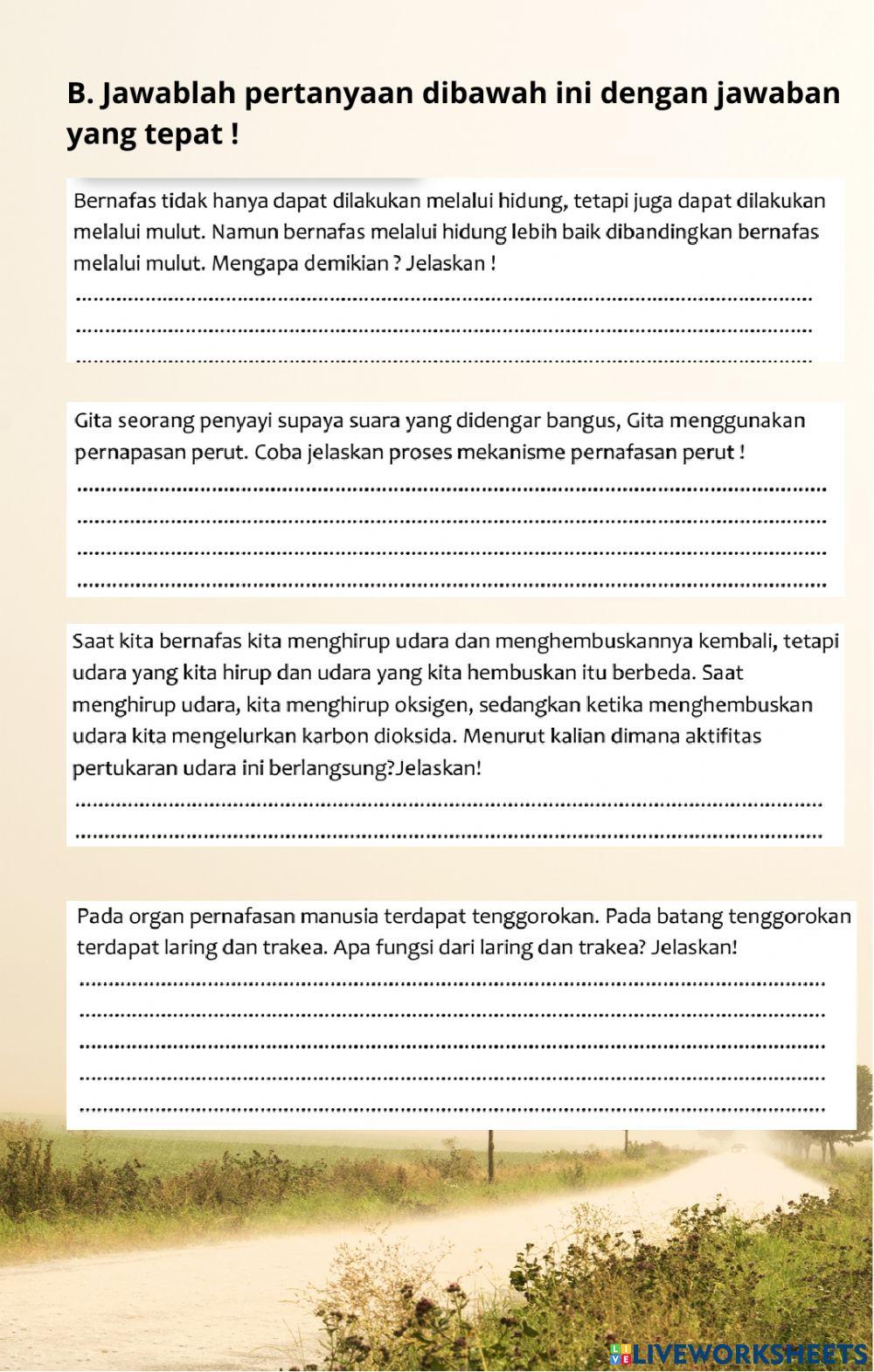 Soal Formatif Kelas 5 - Pernafasan Manusia