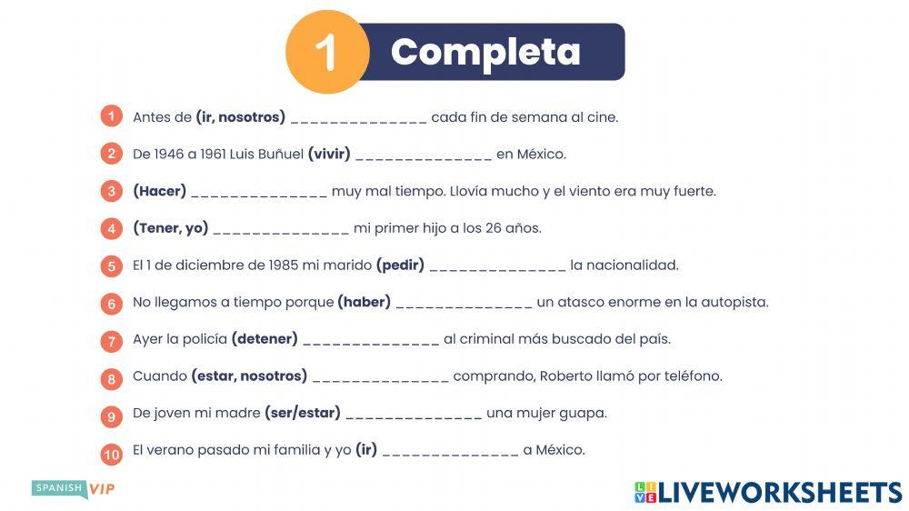 Preterito Vs Imperfecto Live Worksheets