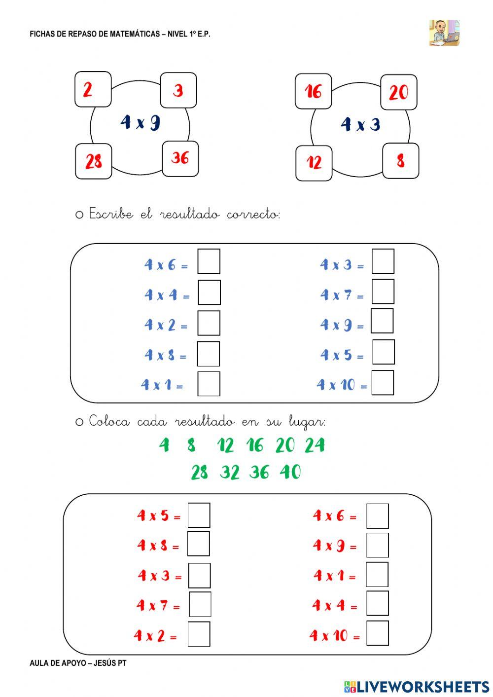 Ficha Matemáticas 51-1EP-Multiplicar por 4 Ficha Matemáticas 51-1EP-Multiplicar por 4