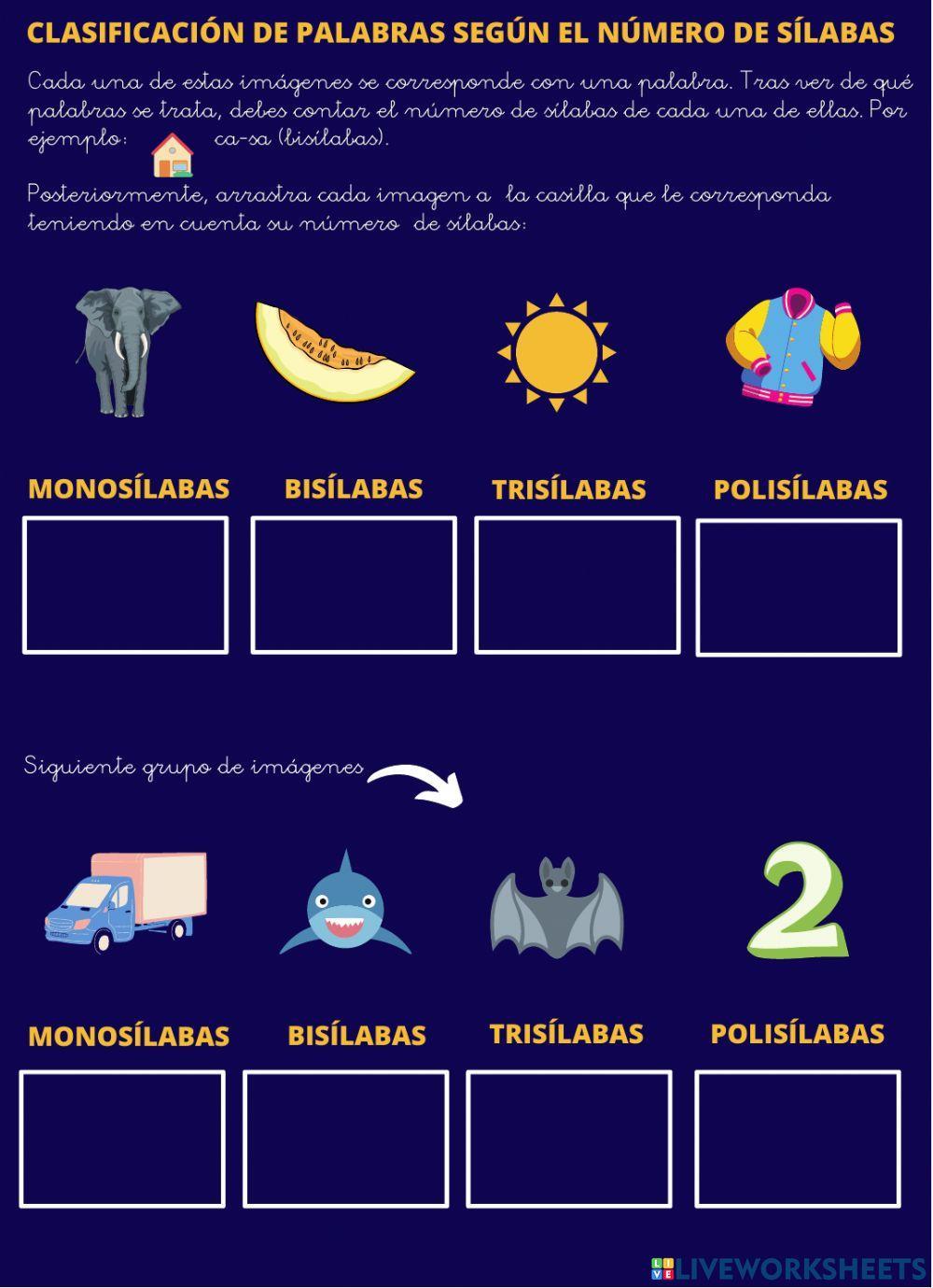 CLASIFICACIÓN DE PALBRAS SEGÚN SU NÚMERO DE SÍLABAS
