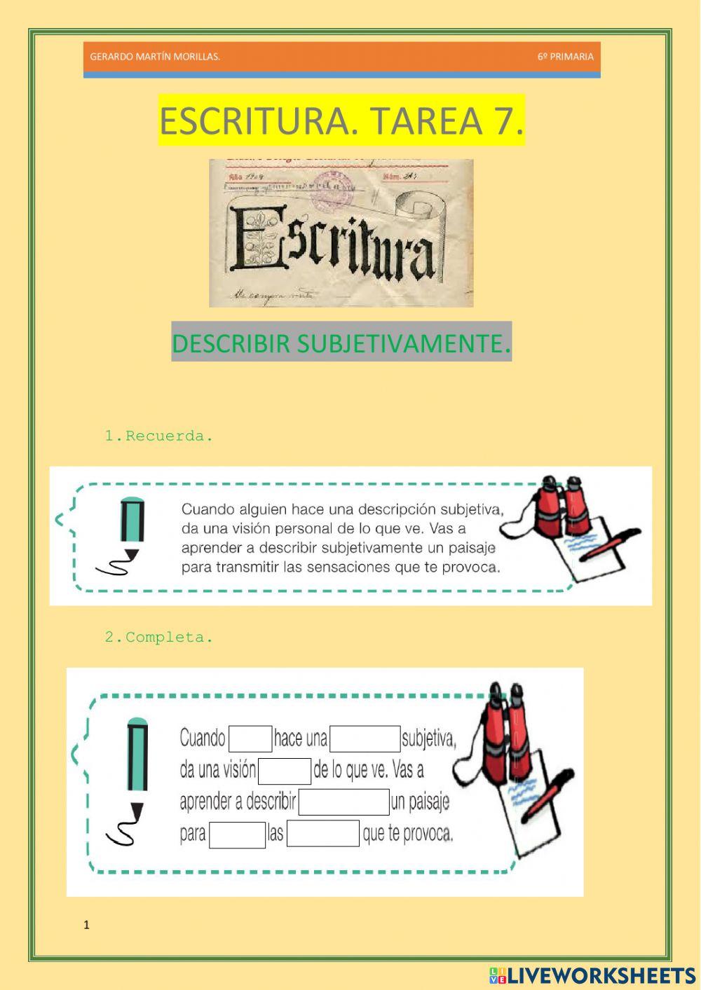 Escritura. Tarea 7. 6º. Escritura. Tarea 7. 6º.