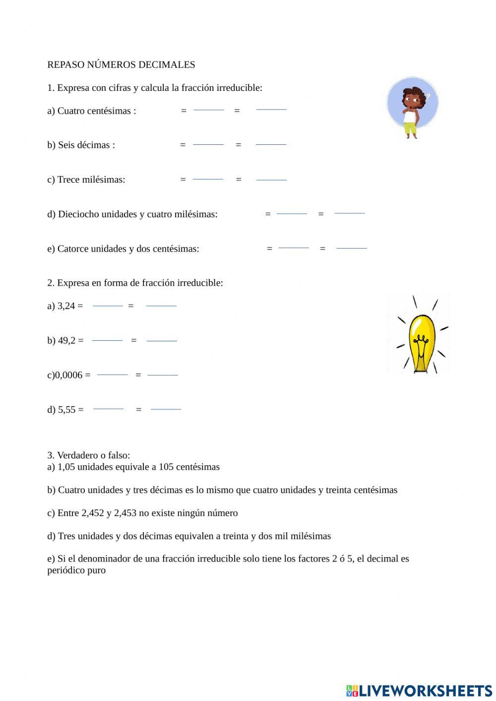 Números decimales y fracciones