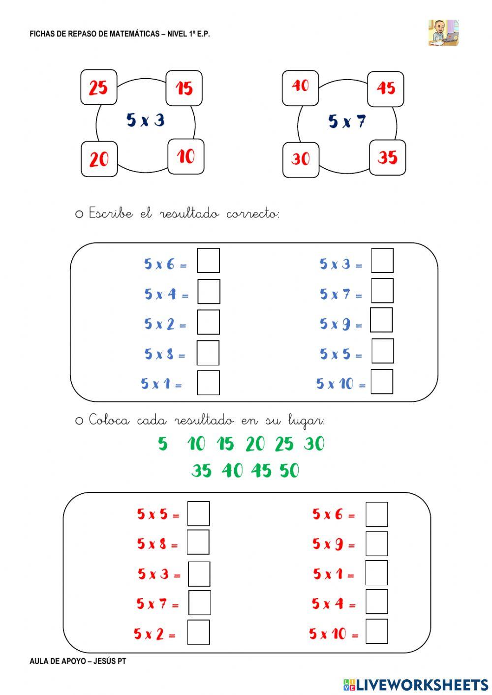 Ficha Matemáticas 52-1EP-Multiplicar por 5 Ficha Matemáticas 52-1EP-Multiplicar por 5