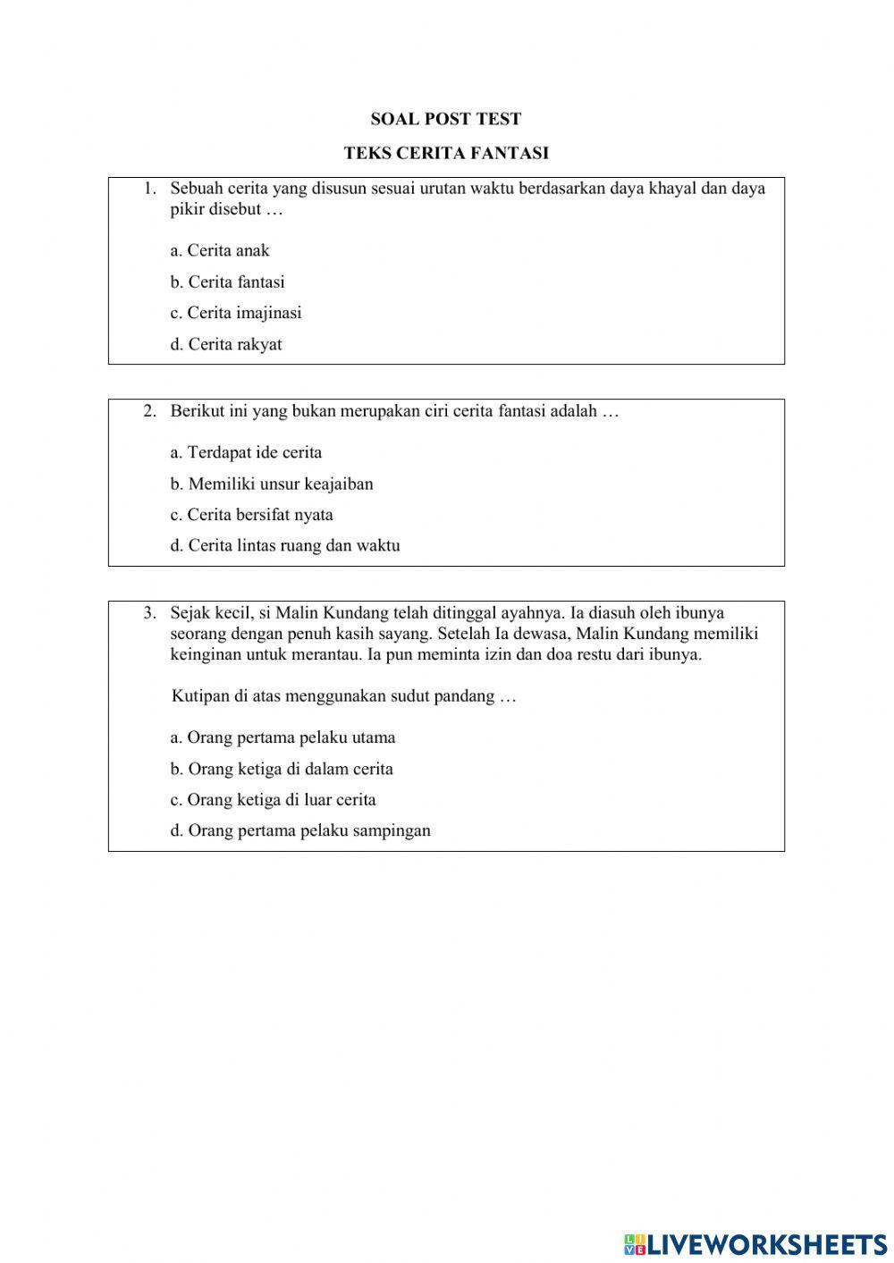 Post Test Cerita Fantasi