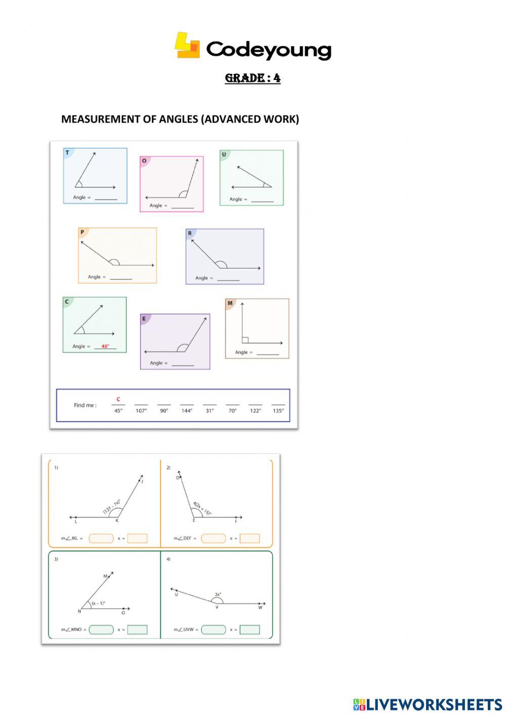 Measurement of angles (advanced work)