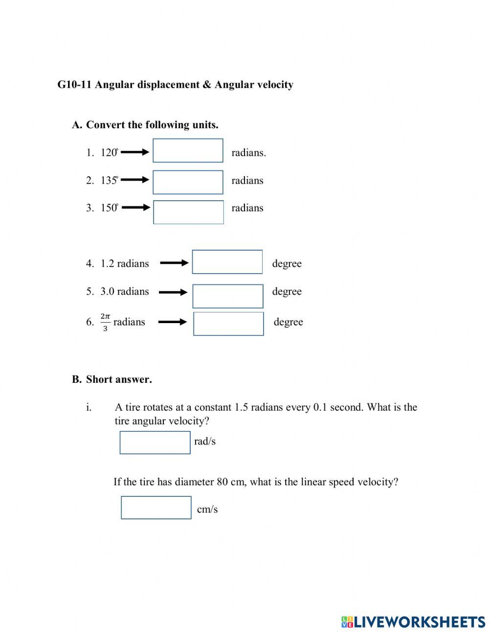 Angular displacement and Angular Velocity online exercise for | Live ...